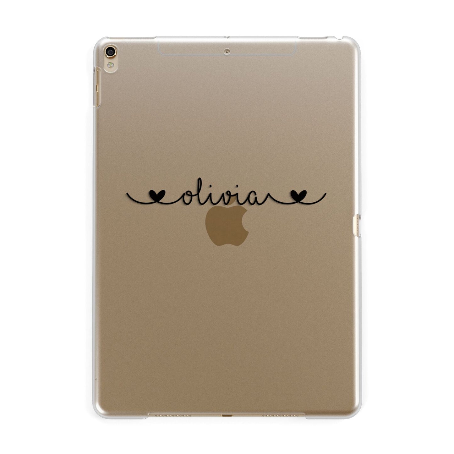 Personalised Black Handwritten Name Hearts Clear Apple iPad Gold Case