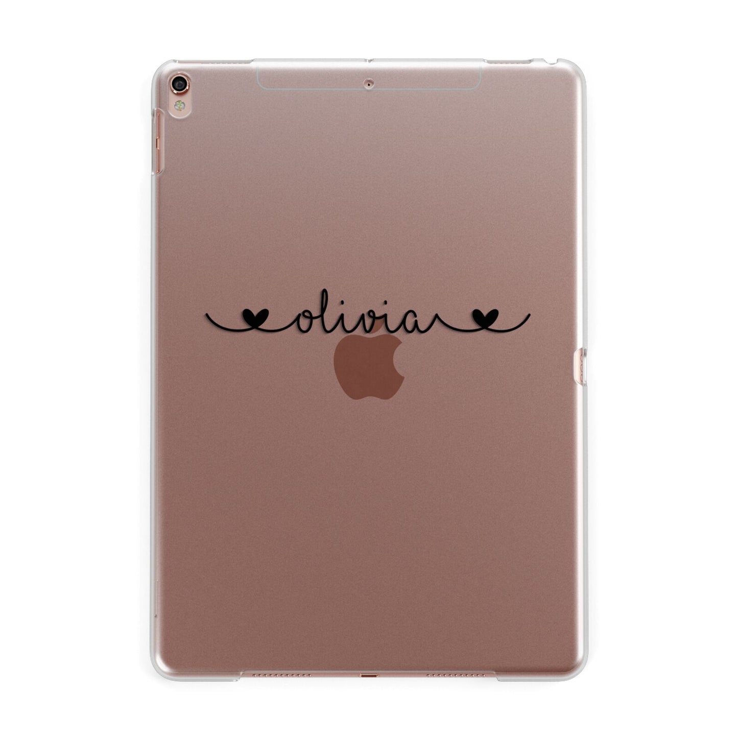 Personalised Black Handwritten Name Hearts Clear Apple iPad Rose Gold Case
