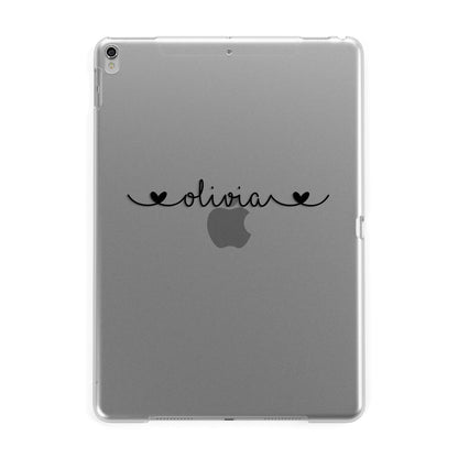 Personalised Black Handwritten Name Hearts Clear Apple iPad Silver Case