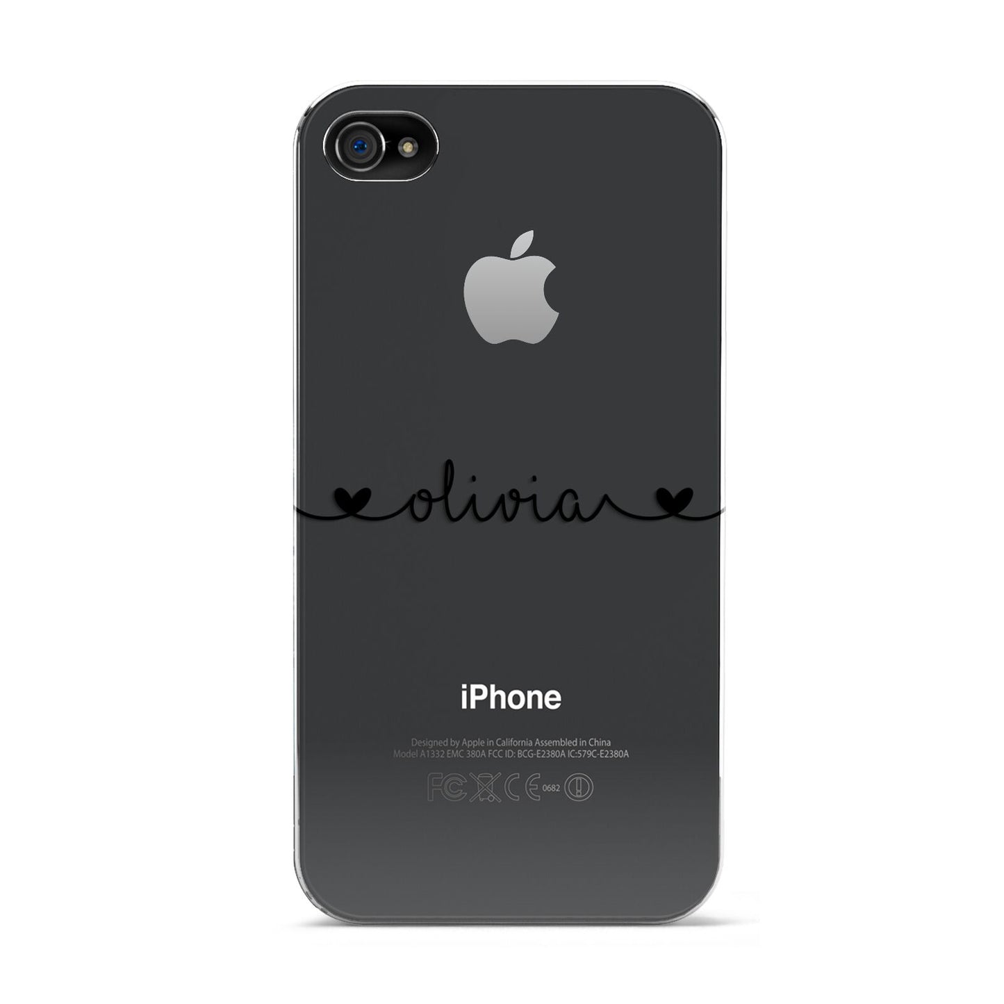 Personalised Black Handwritten Name Hearts Clear Apple iPhone 4s Case
