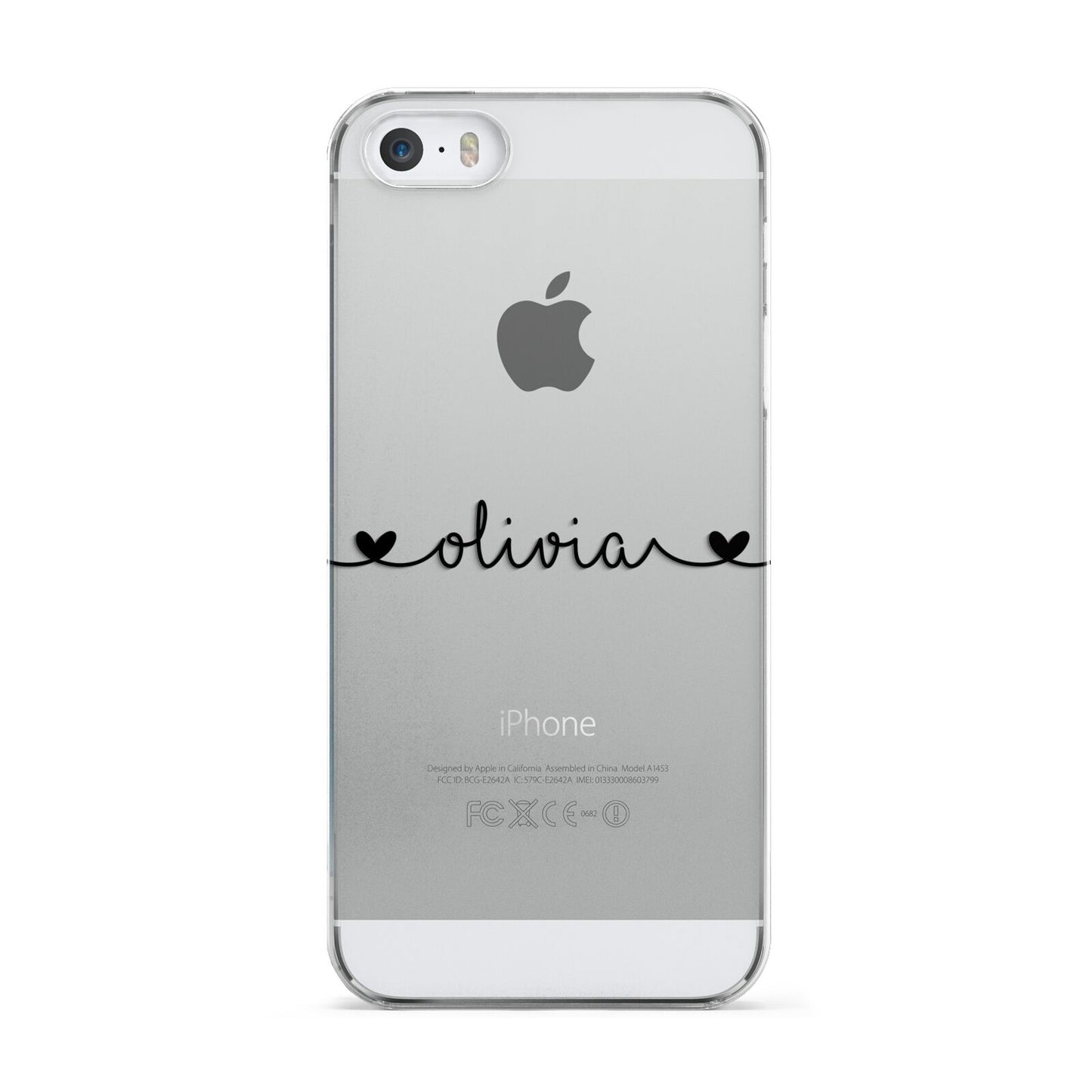 Personalised Black Handwritten Name Hearts Clear Apple iPhone 5 Case
