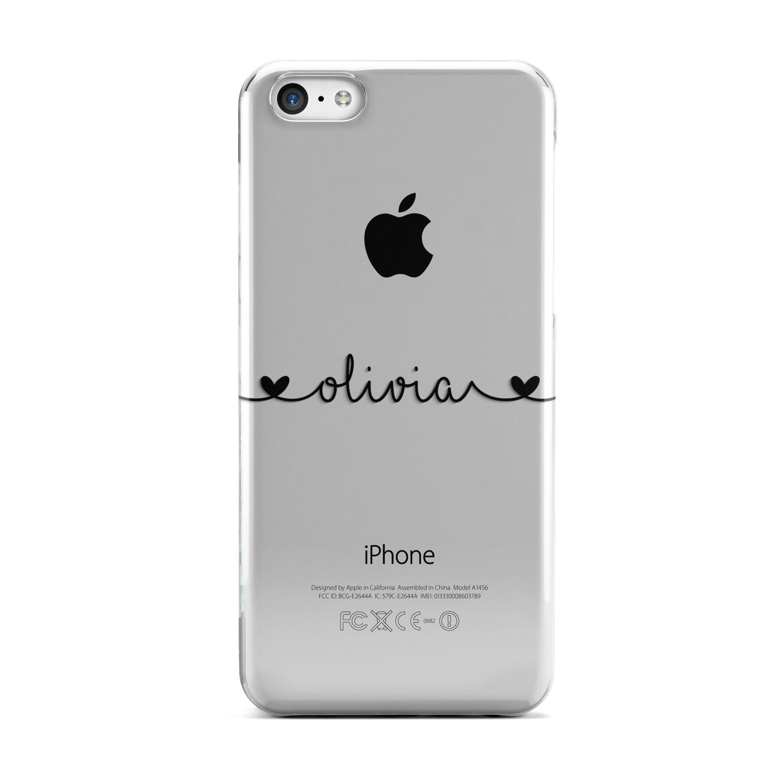 Personalised Black Handwritten Name Hearts Clear Apple iPhone 5c Case