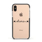Personalised Black Handwritten Name Hearts Clear Apple iPhone Xs Impact Case Black Edge on Gold Phone