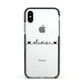 Personalised Black Handwritten Name Hearts Clear Apple iPhone Xs Impact Case Black Edge on Silver Phone
