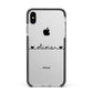 Personalised Black Handwritten Name Hearts Clear Apple iPhone Xs Max Impact Case Black Edge on Silver Phone