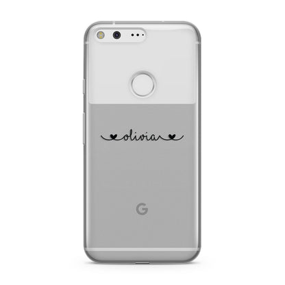 Personalised Black Handwritten Name Hearts Clear Google Pixel Case