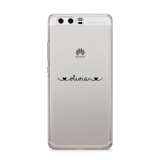 Personalised Black Handwritten Name Hearts Clear Huawei P10 Phone Case