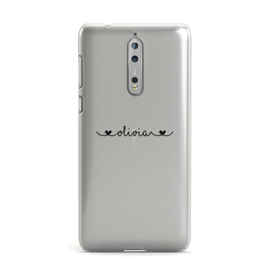 Personalised Black Handwritten Name Hearts Clear Nokia Case