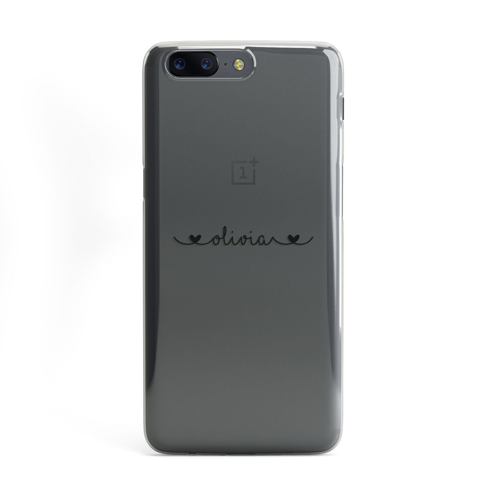 Personalised Black Handwritten Name Hearts Clear OnePlus Case
