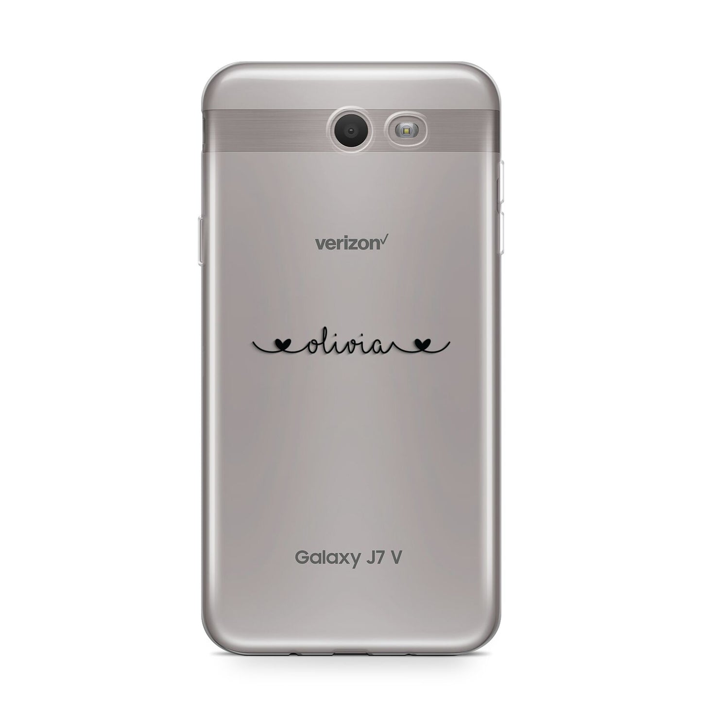 Personalised Black Handwritten Name Hearts Clear Samsung Galaxy J7 2017 Case