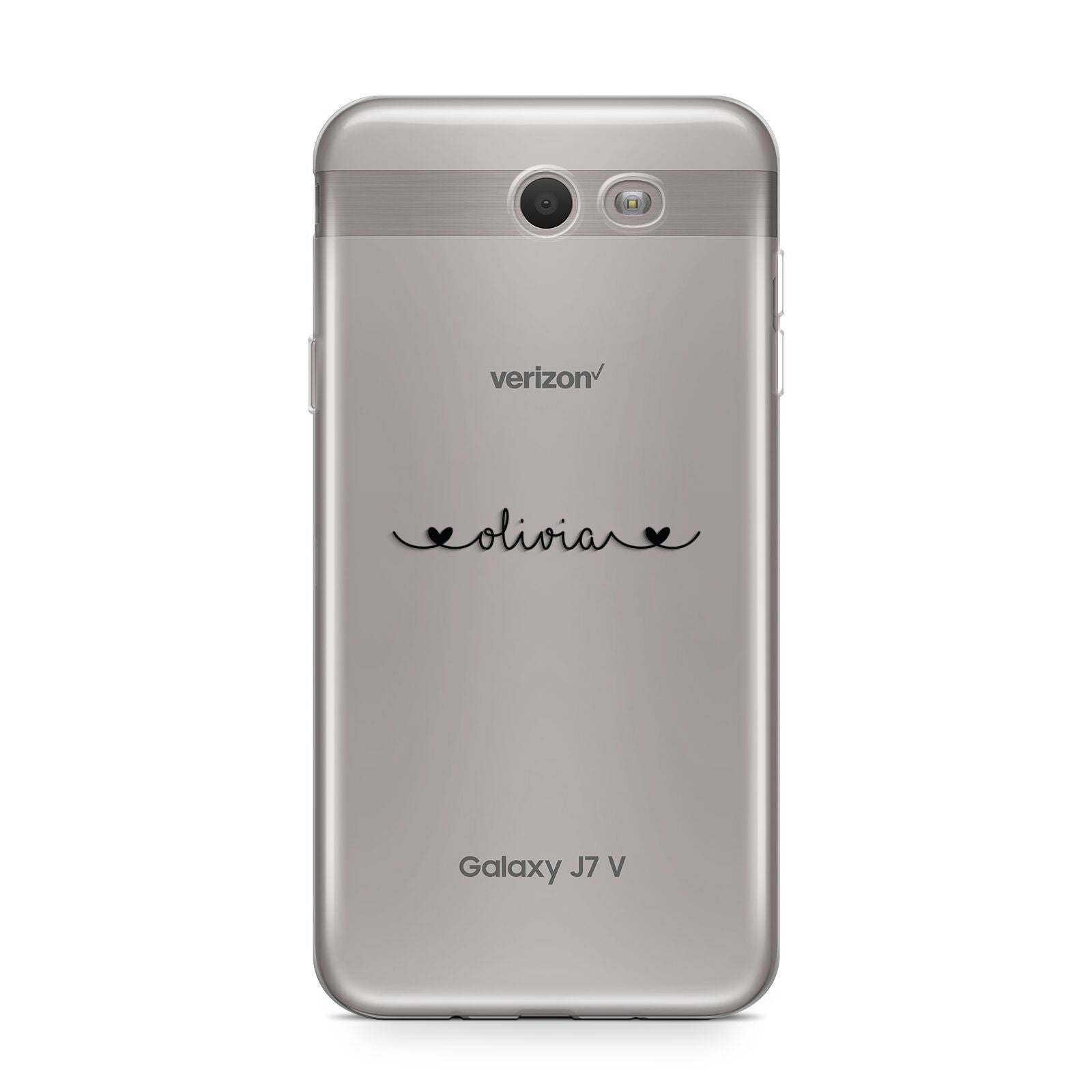 Personalised Black Handwritten Name Hearts Clear Samsung Galaxy J7 2017 Case