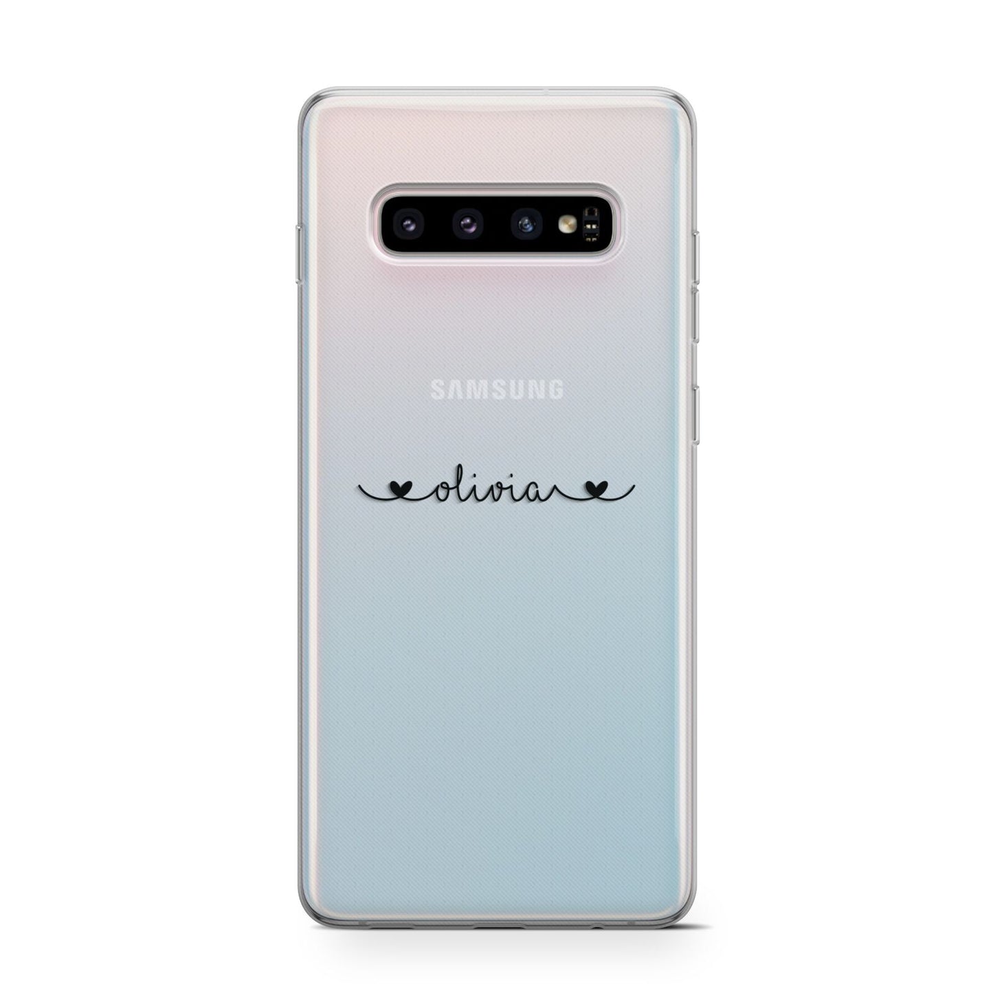 Personalised Black Handwritten Name Hearts Clear Samsung Galaxy S10 Case