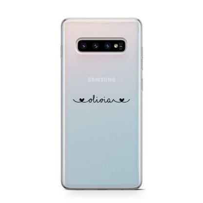 Personalised Black Handwritten Name Hearts Clear Samsung Galaxy S10 Case