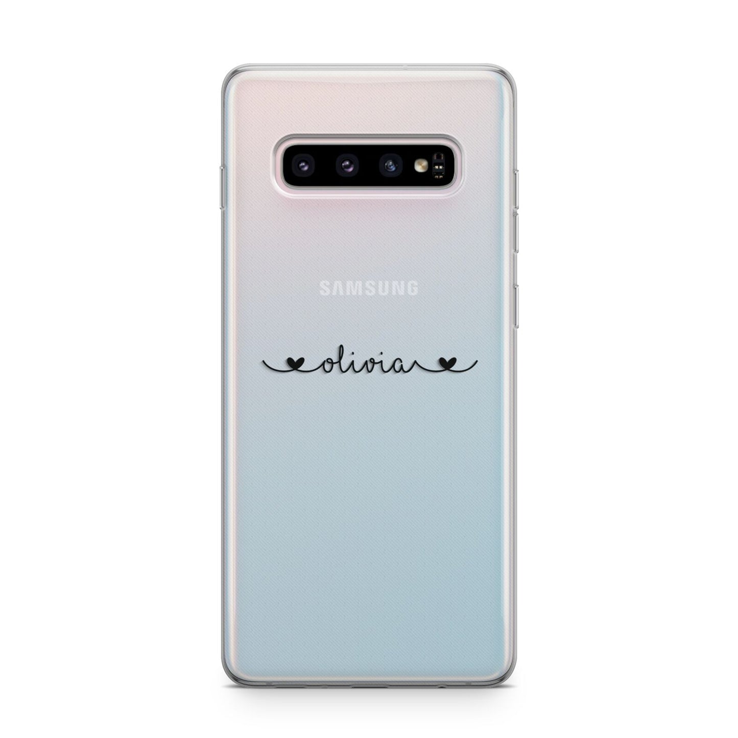Personalised Black Handwritten Name Hearts Clear Samsung Galaxy S10 Plus Case