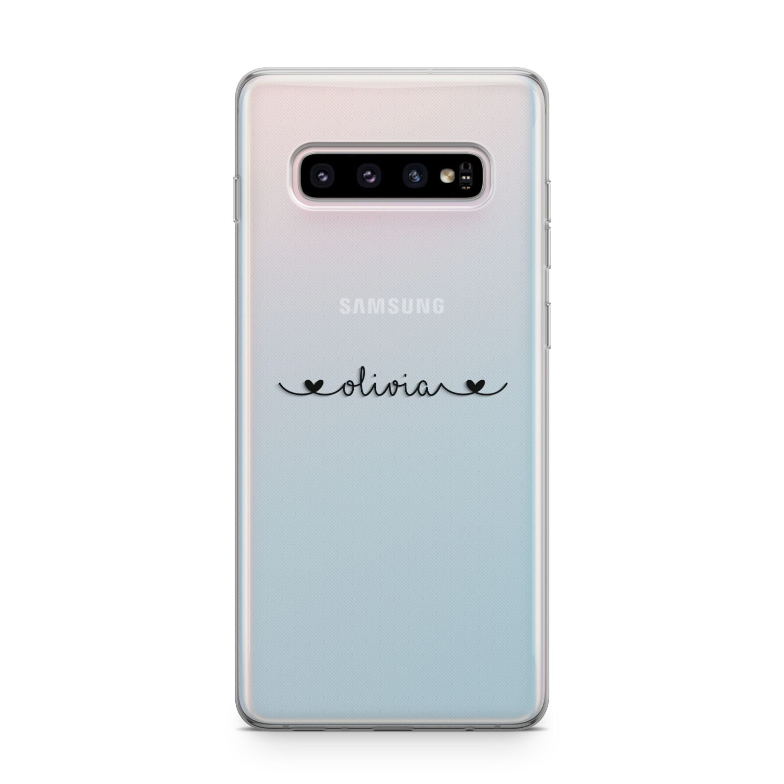 Personalised Black Handwritten Name Hearts Clear Samsung Galaxy S10 Plus Case