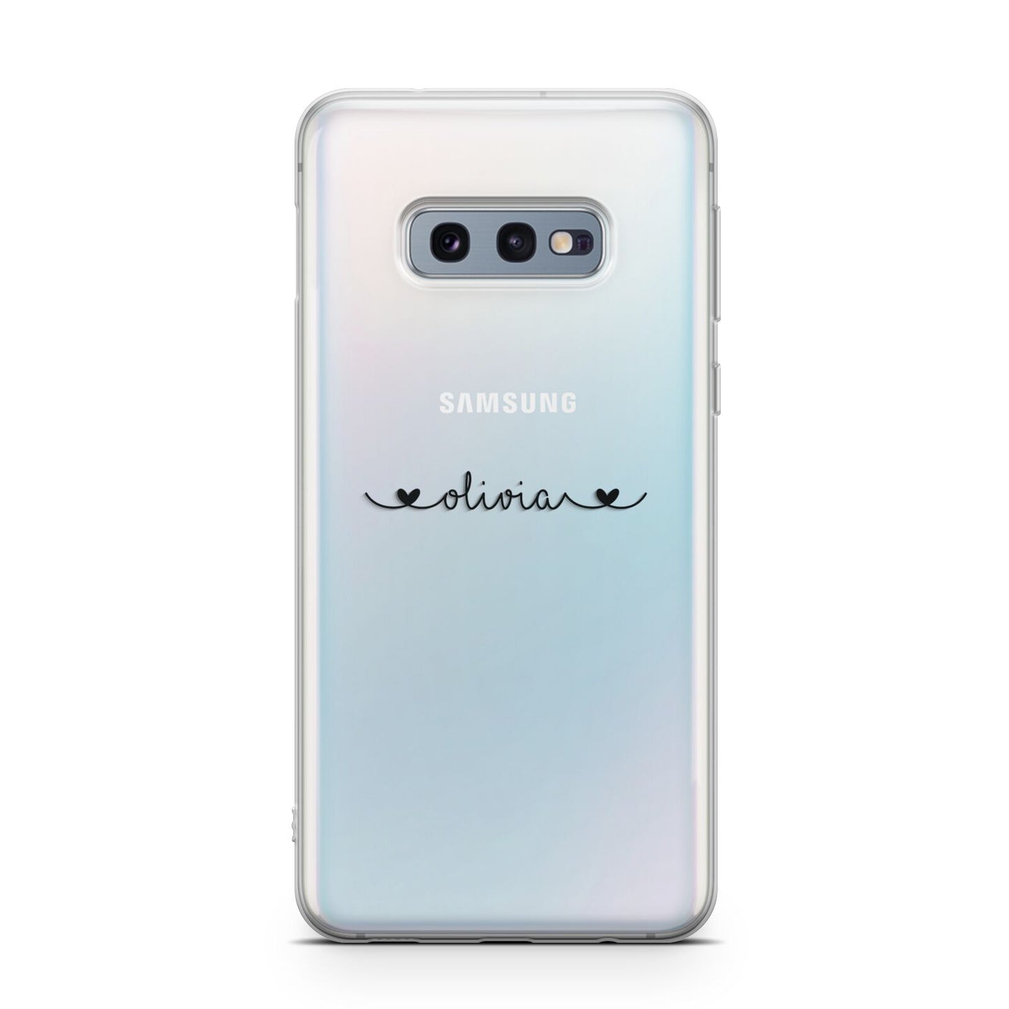 Personalised Black Handwritten Name Hearts Clear Samsung Galaxy S10E Case