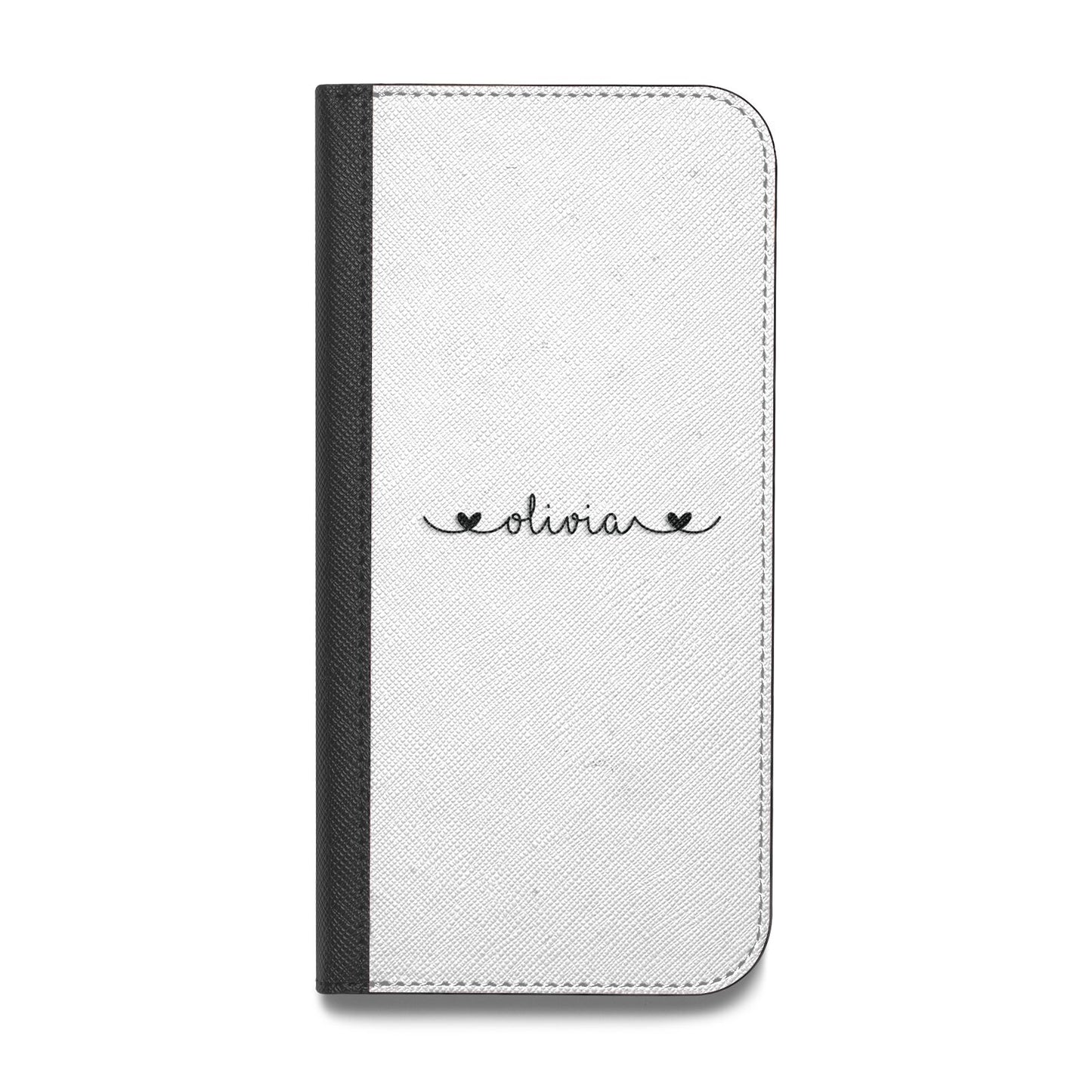 Personalised Black Handwritten Name Hearts Clear Vegan Leather Flip Samsung Case