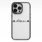 Personalised Black Handwritten Name Hearts Clear iPhone 13 Pro Black Impact Case on Silver phone