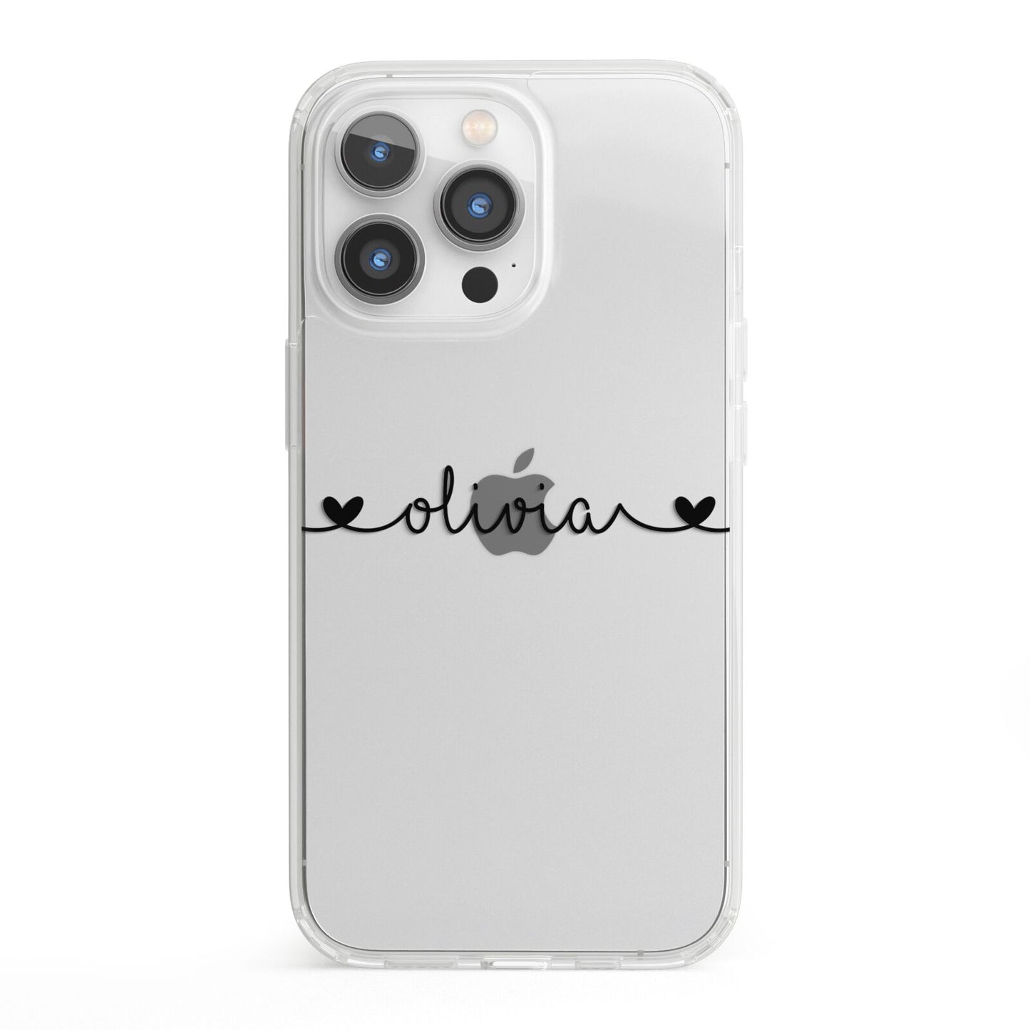 Personalised Black Handwritten Name Hearts Clear iPhone 13 Pro Clear Bumper Case