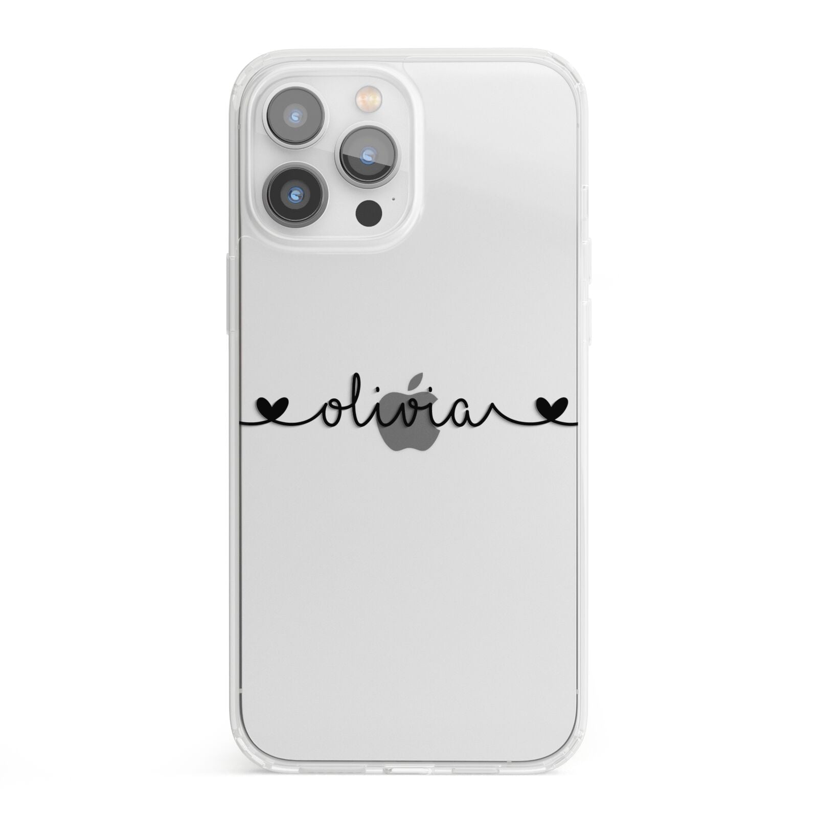 Personalised Black Handwritten Name Hearts Clear iPhone 13 Pro Max Clear Bumper Case