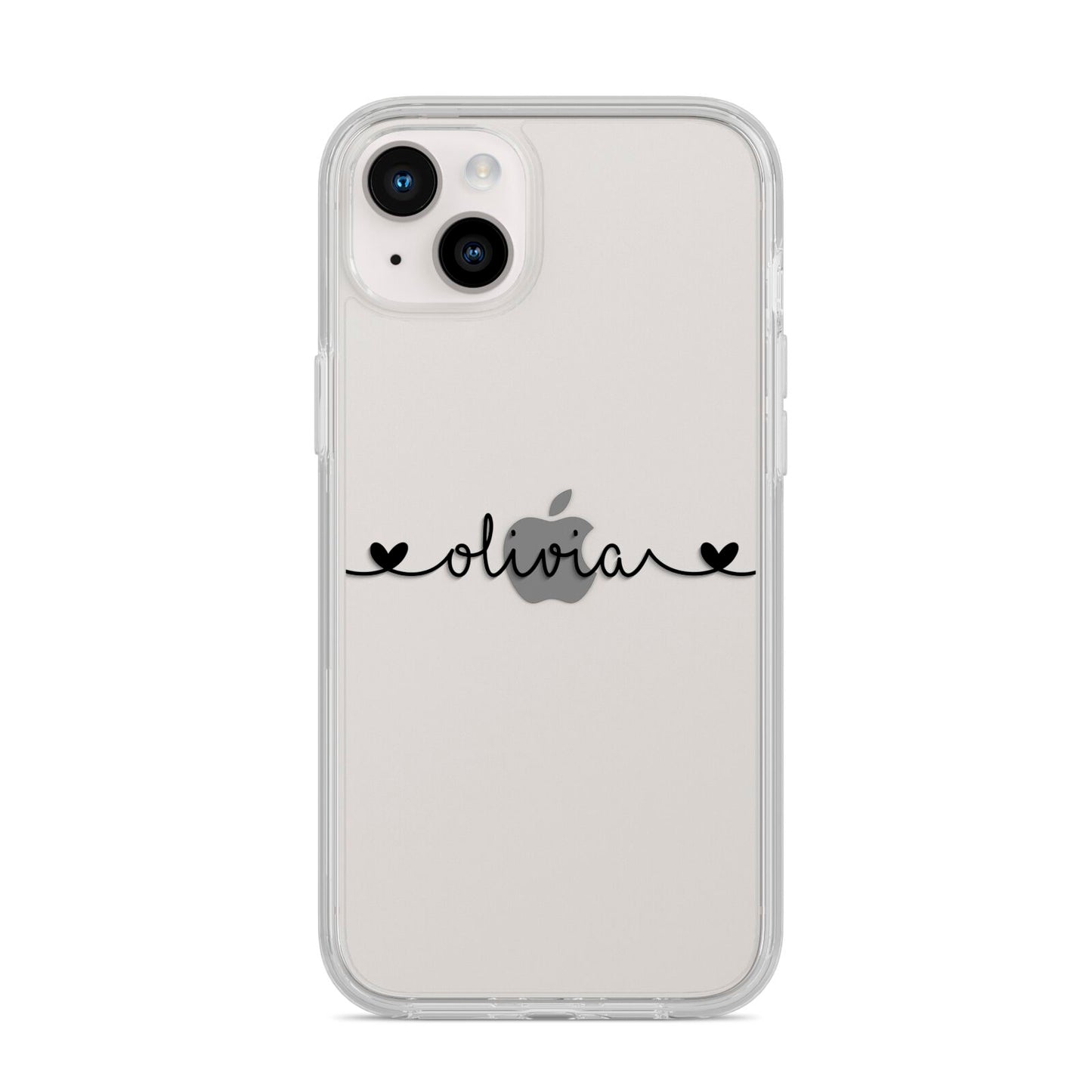 Personalised Black Handwritten Name Hearts Clear iPhone 14 Plus Clear Tough Case Starlight