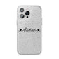 Personalised Black Handwritten Name Hearts Clear iPhone 14 Pro Max Glitter Tough Case Silver