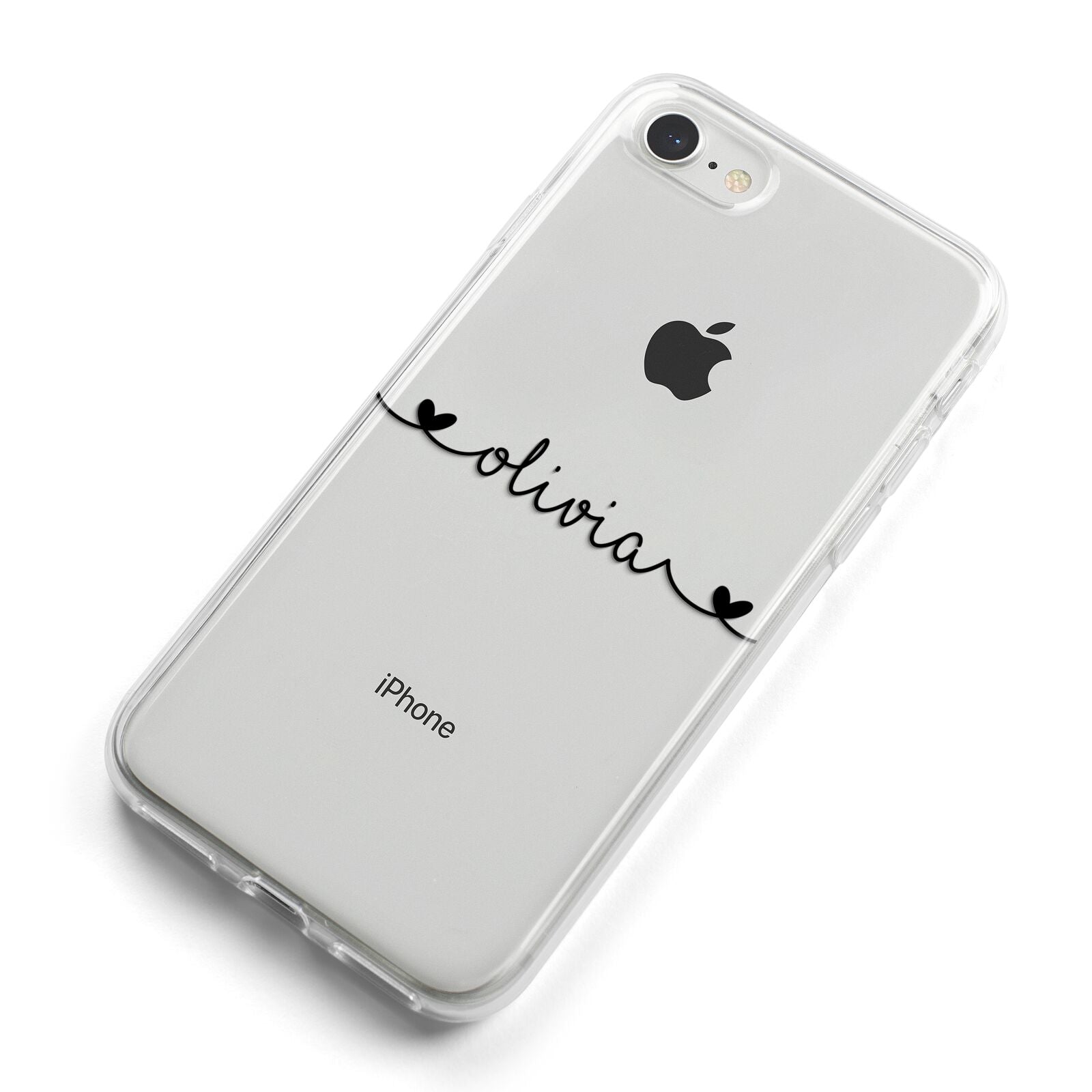 Personalised Black Handwritten Name Hearts Clear iPhone 8 Bumper Case on Silver iPhone Alternative Image