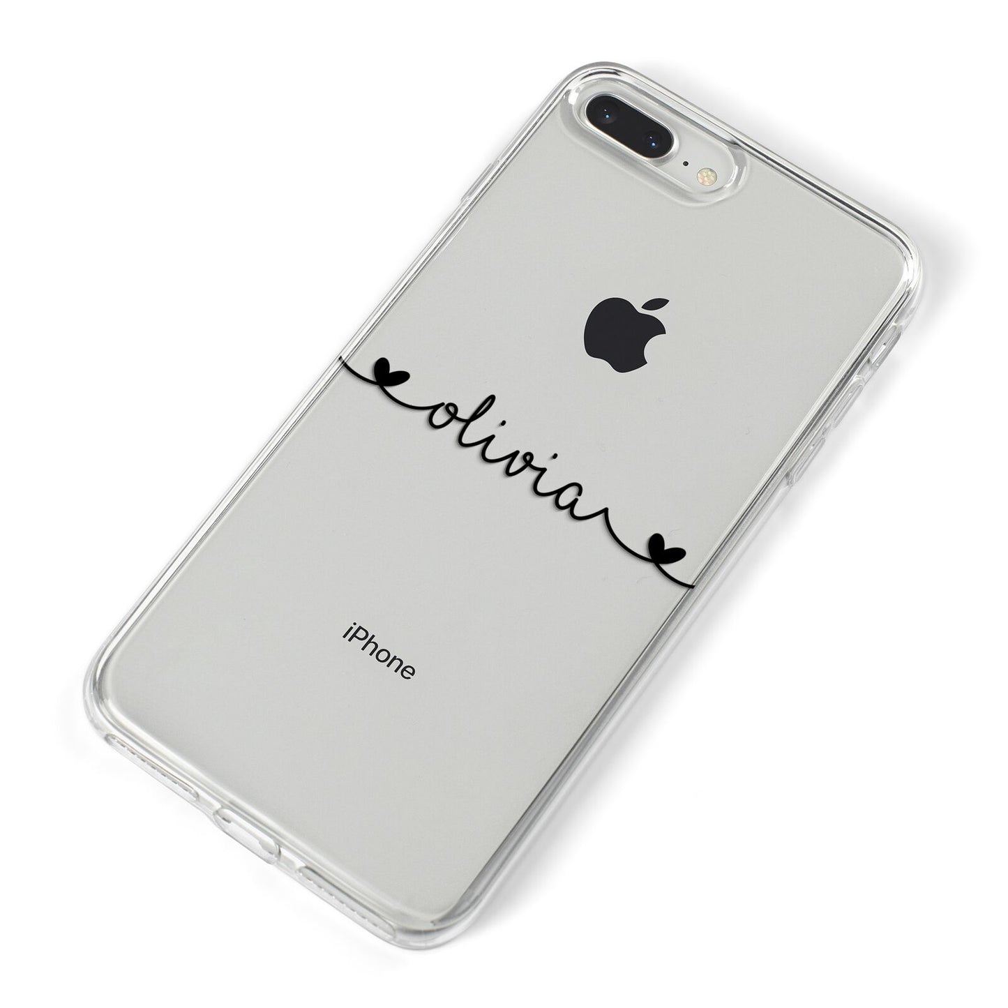 Personalised Black Handwritten Name Hearts Clear iPhone 8 Plus Bumper Case on Silver iPhone Alternative Image