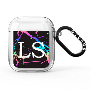 Personalised Black Holographic Marble Initials AirPods Case