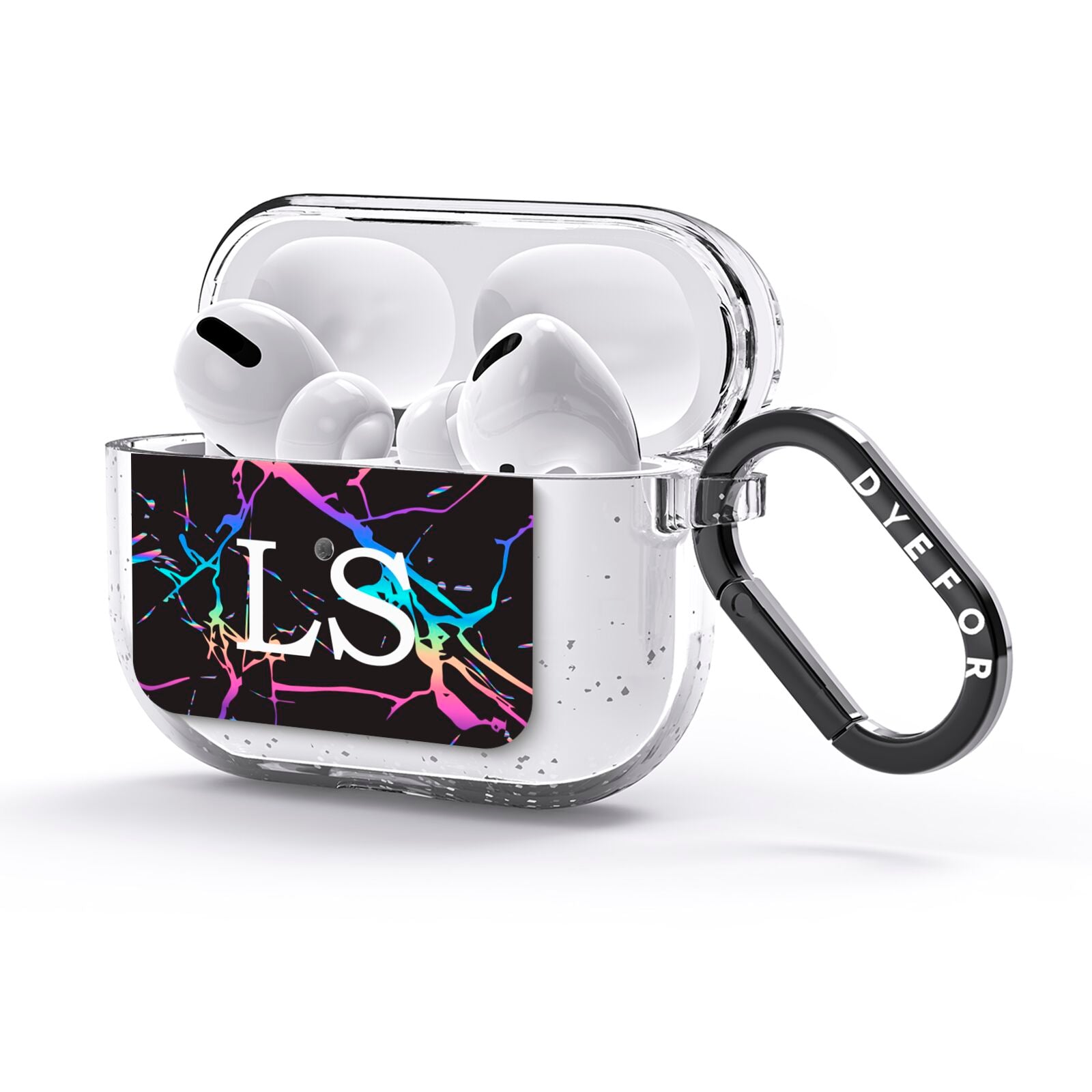Personalised Black Holographic Marble Initials AirPods Glitter Case 3rd Gen Side Image