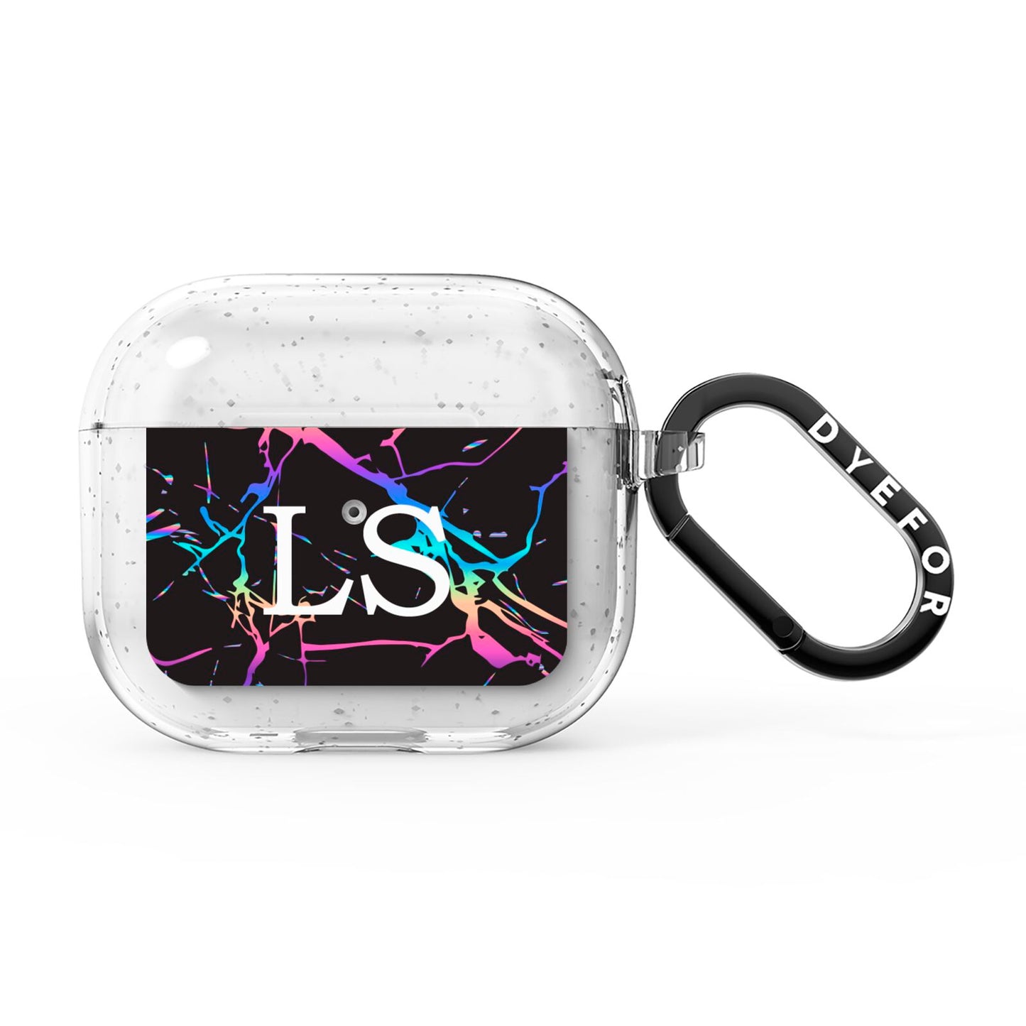 Personalised Black Holographic Marble Initials AirPods Glitter Case 3rd Gen