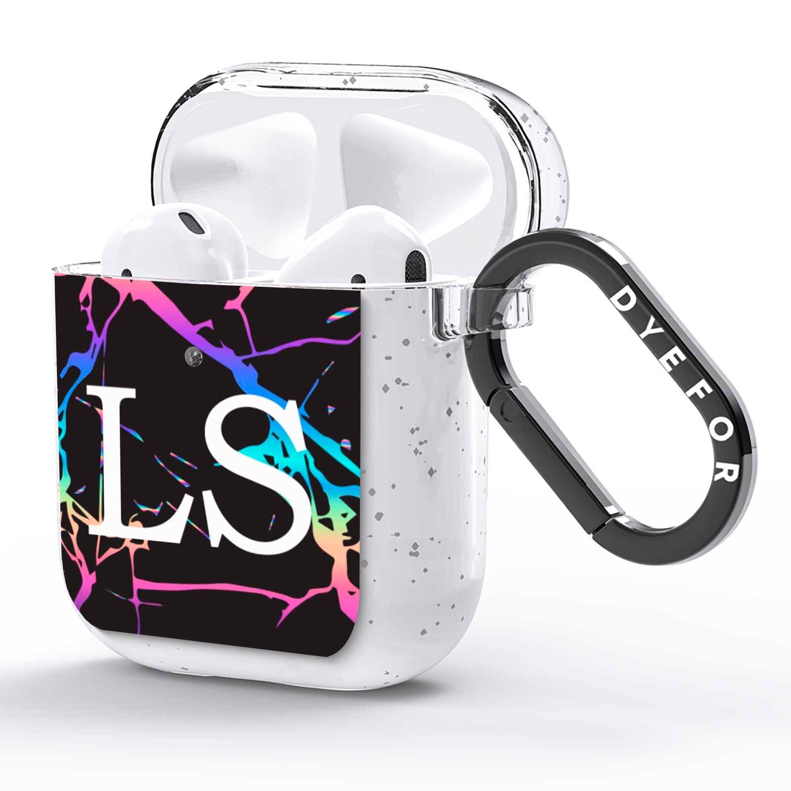 Personalised Black Holographic Marble Initials AirPods Glitter Case Side Image