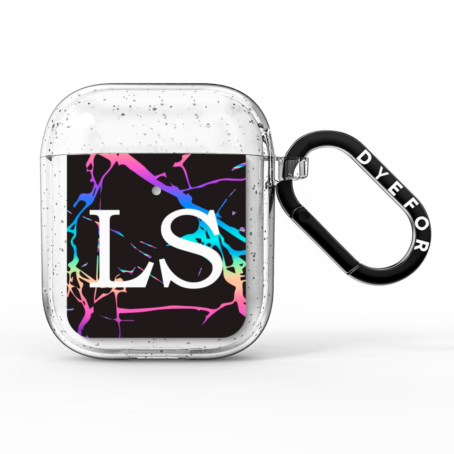 Personalised Black Holographic Marble Initials AirPods Glitter Case