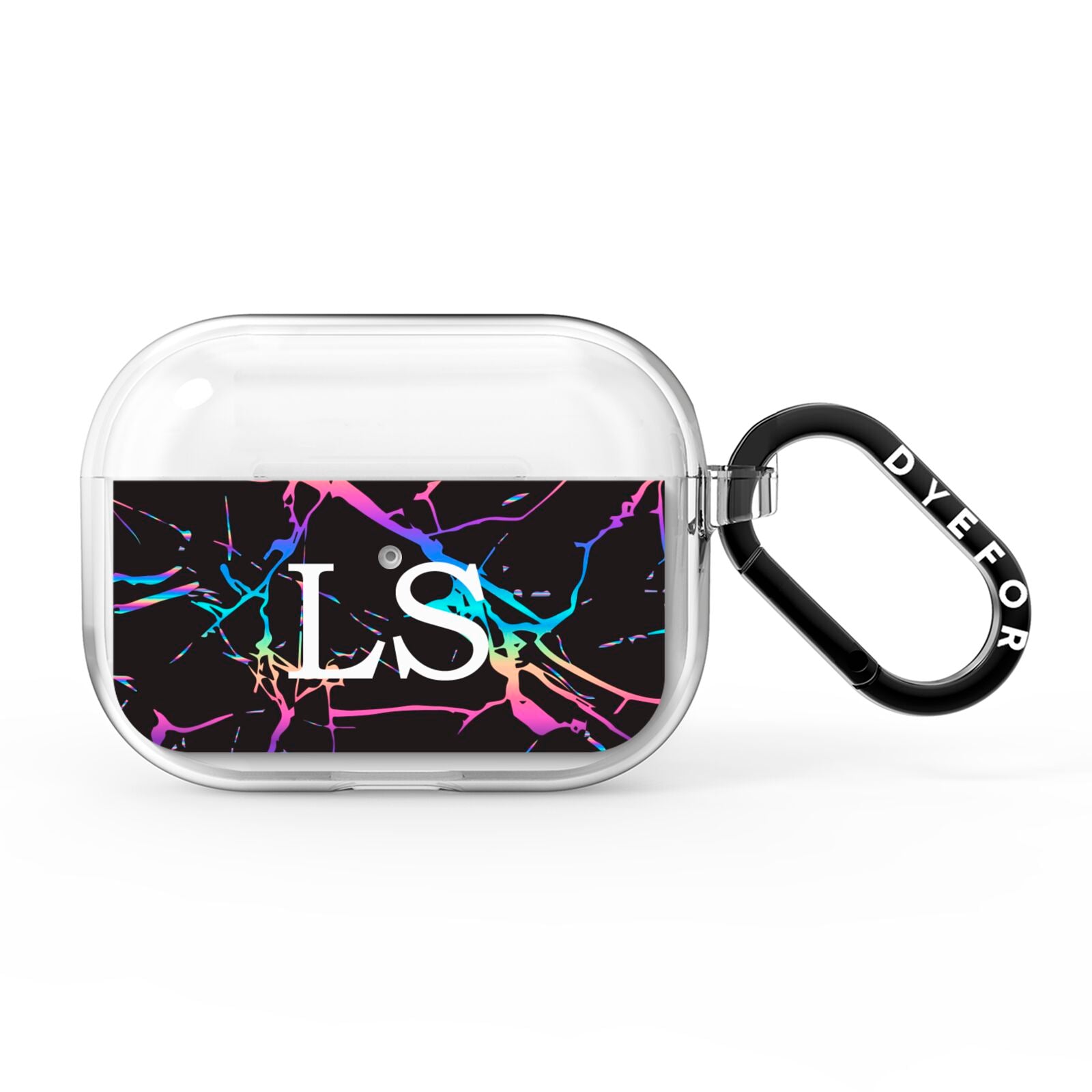Personalised Black Holographic Marble Initials AirPods Pro Clear Case