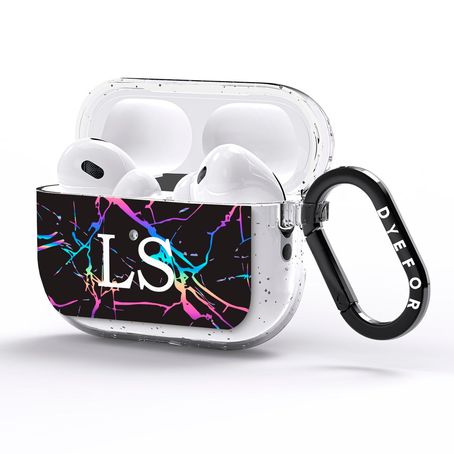 Personalised Black Holographic Marble Initials AirPods Pro Glitter Case Side Image