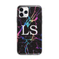 Personalised Black Holographic Marble Initials Apple iPhone 11 Pro Max in Silver with Bumper Case