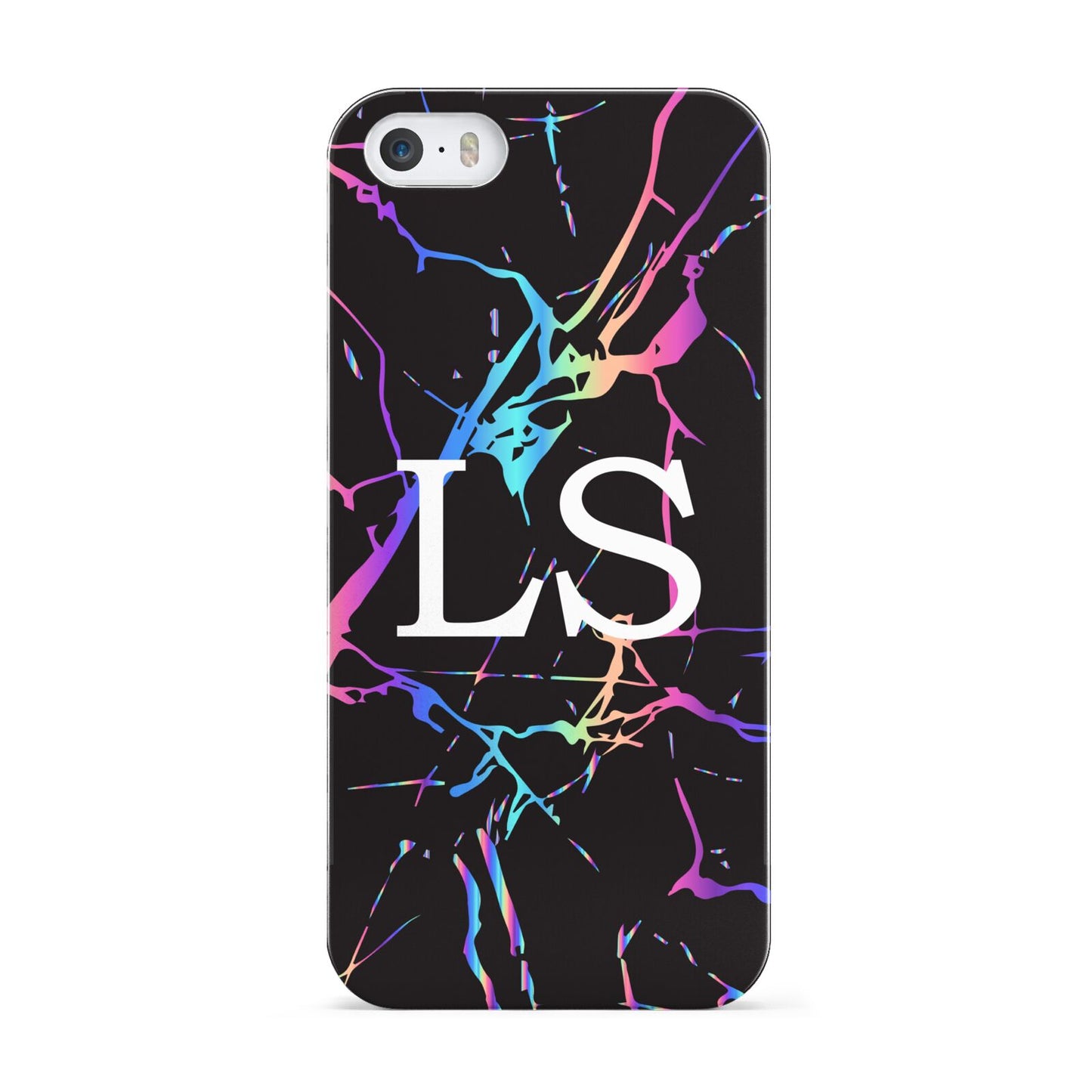 Personalised Black Holographic Marble Initials Apple iPhone 5 Case