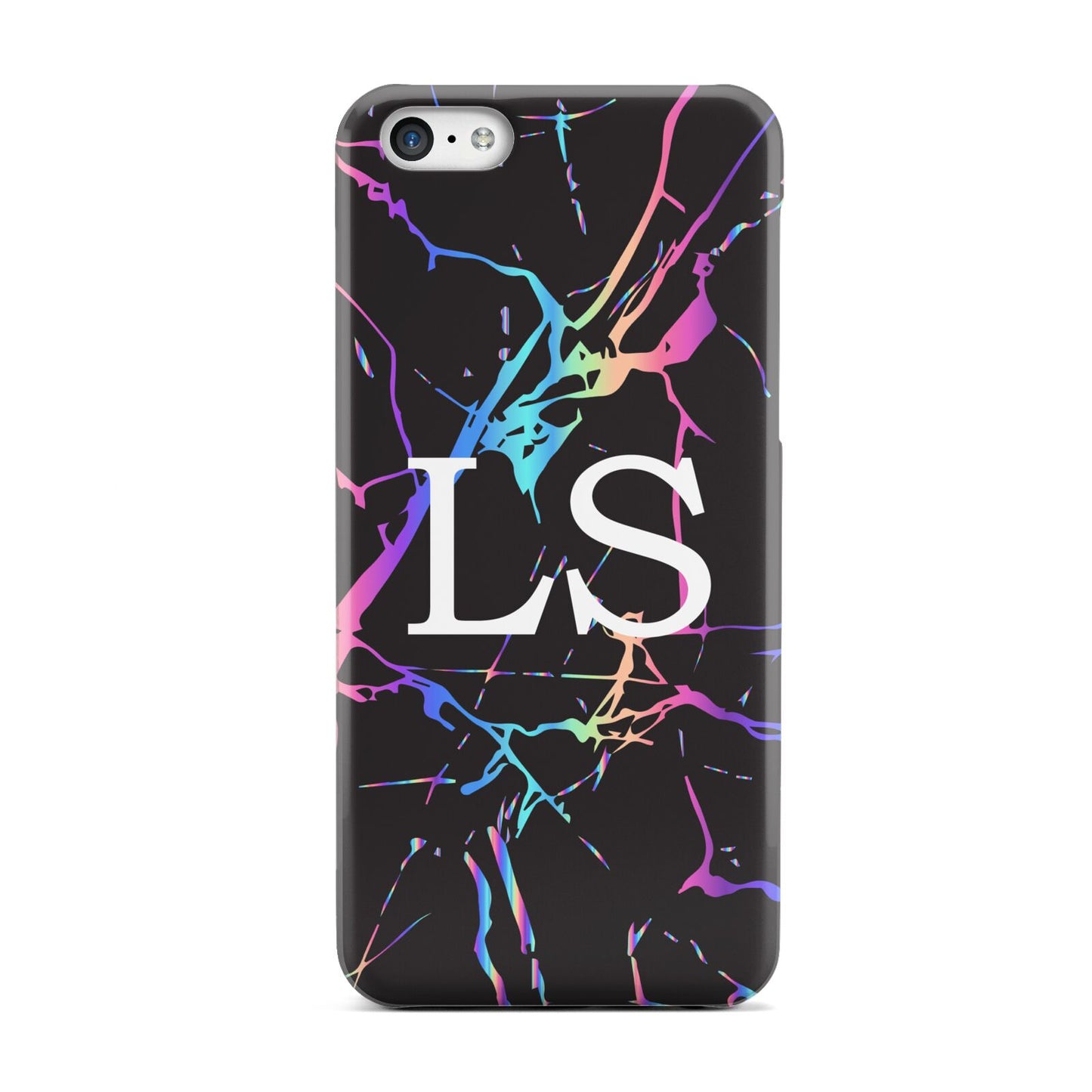 Personalised Black Holographic Marble Initials Apple iPhone 5c Case