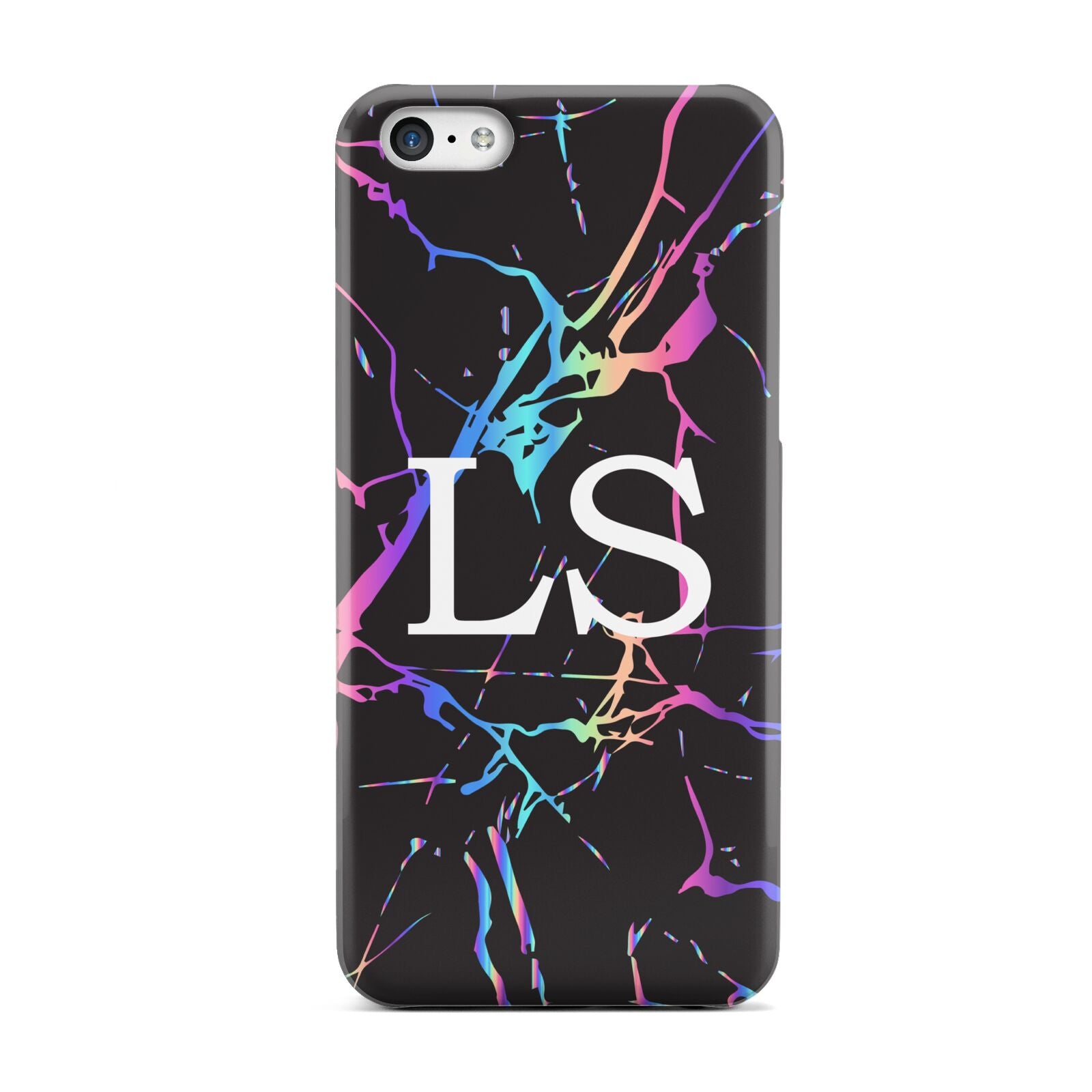 Personalised Black Holographic Marble Initials Apple iPhone 5c Case