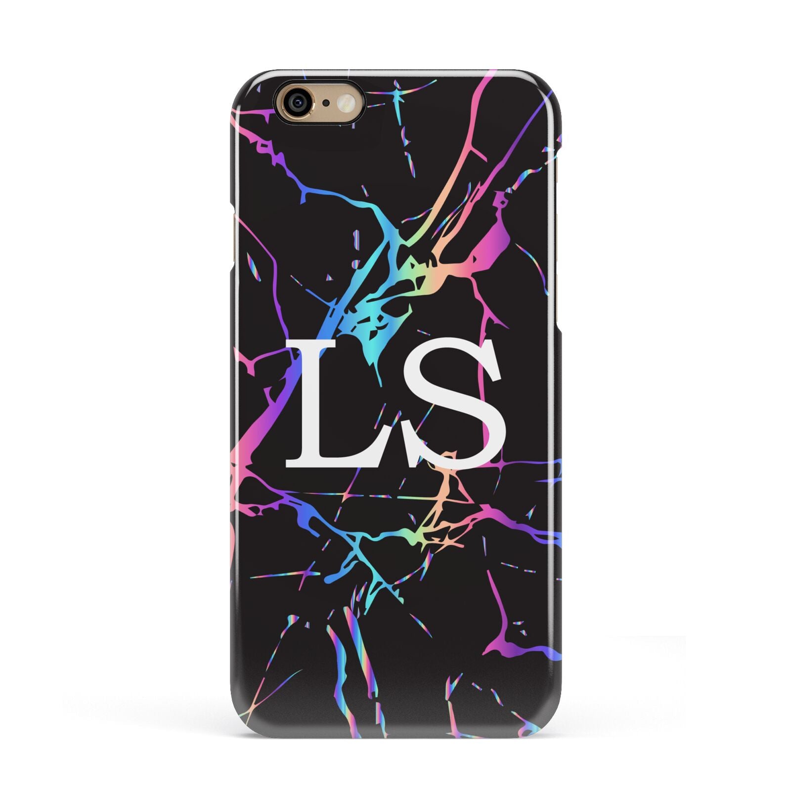 Personalised Black Holographic Marble Initials Apple iPhone 6 3D Snap Case