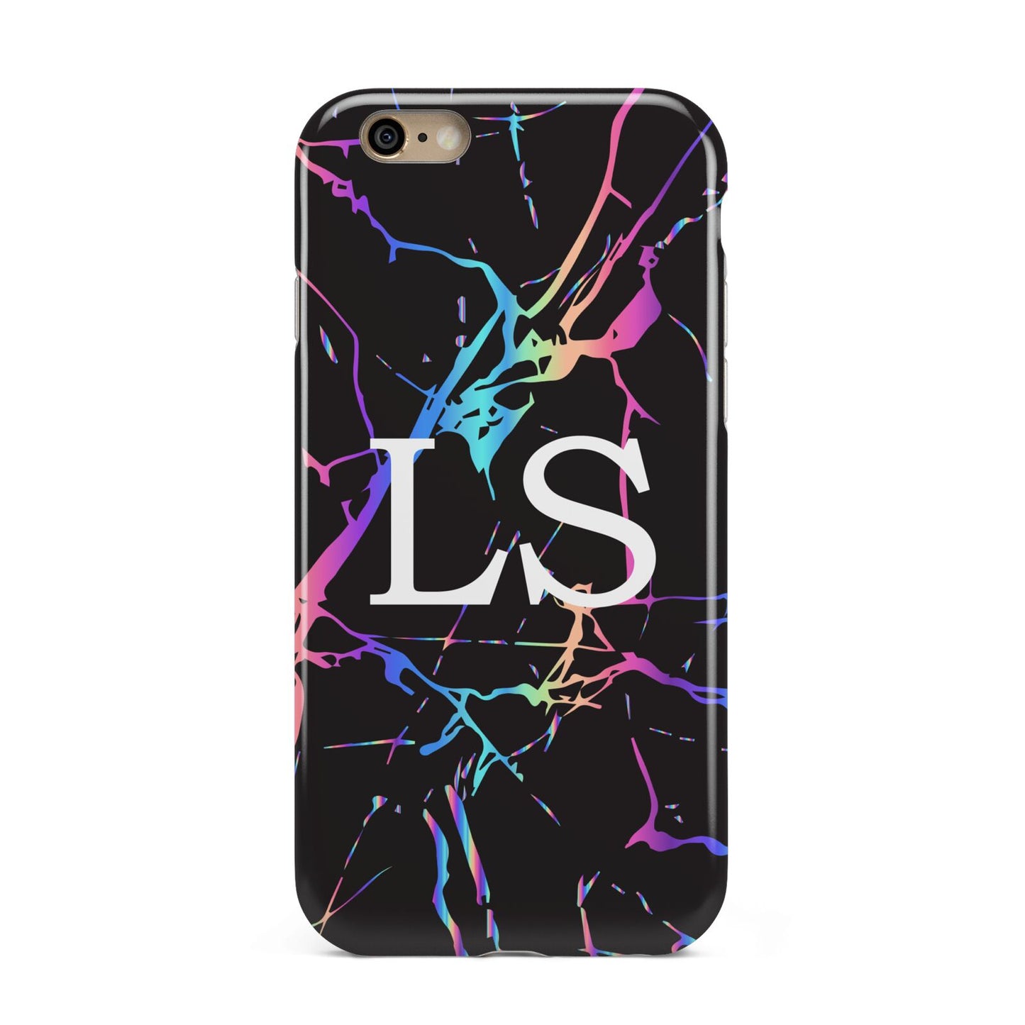 Personalised Black Holographic Marble Initials Apple iPhone 6 3D Tough Case