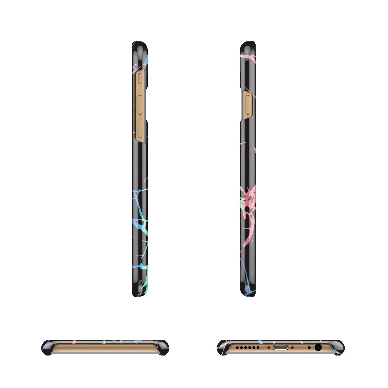 Personalised Black Holographic Marble Initials Apple iPhone 6 3D Wrap Snap Case Angled Images