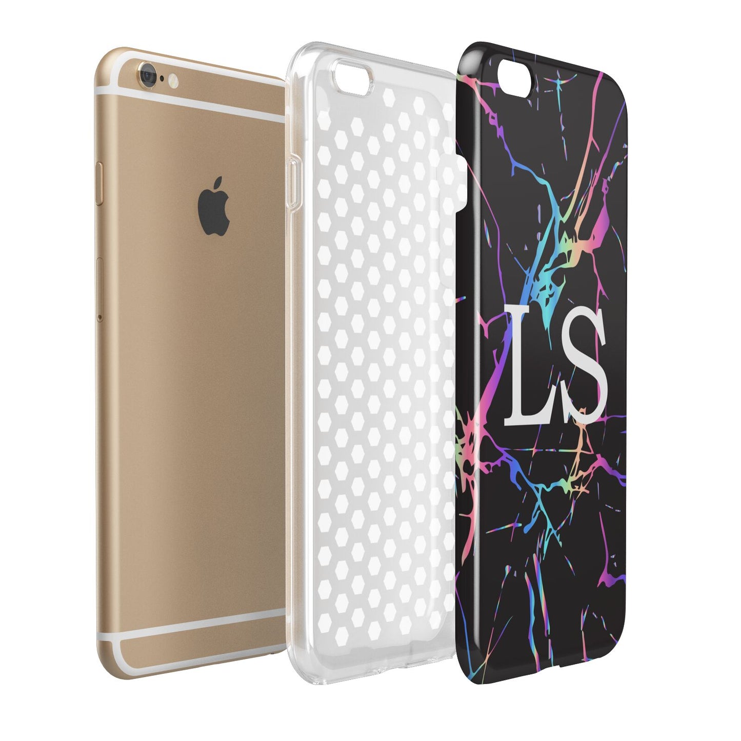 Personalised Black Holographic Marble Initials Apple iPhone 6 Plus 3D Tough Case