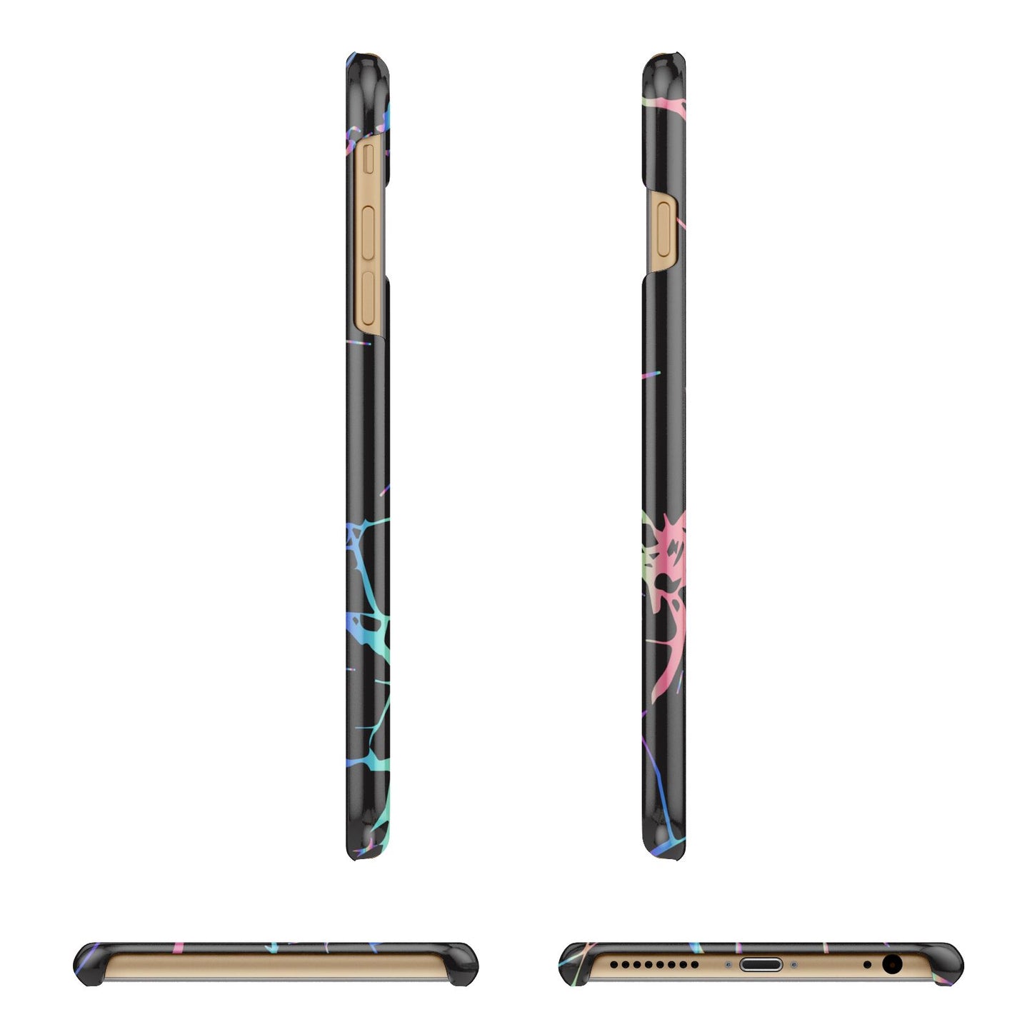 Personalised Black Holographic Marble Initials Apple iPhone 6 Plus 3D Wrap Snap Case Angled Images