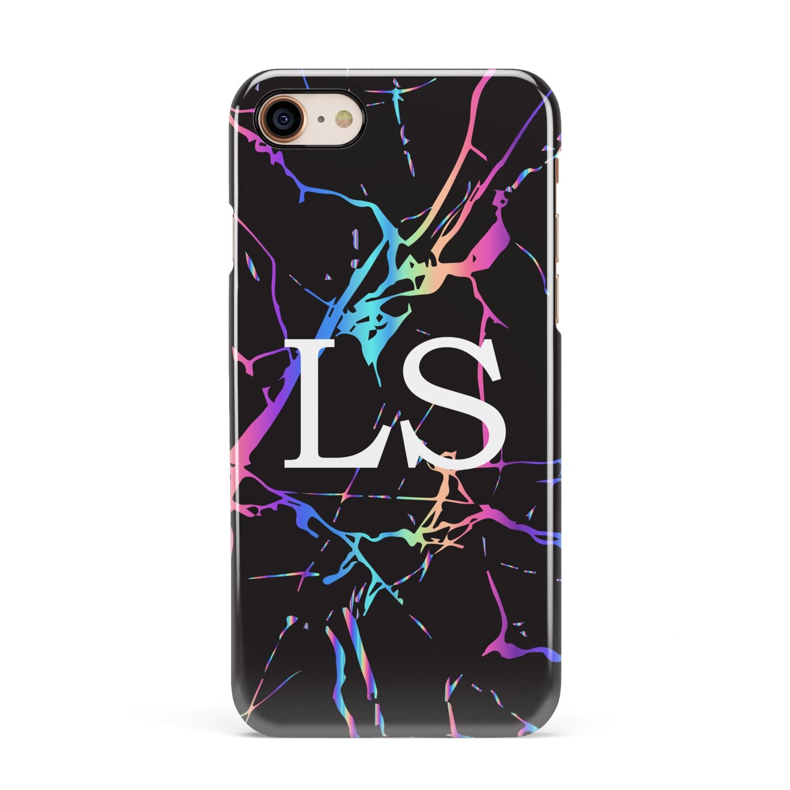 Personalised Black Holographic Marble Initials Apple iPhone 7 8 3D Snap Case