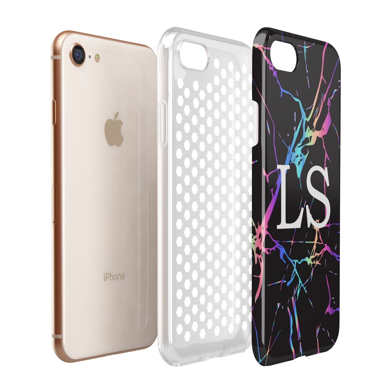 Personalised Black Holographic Marble Initials Apple iPhone 7 8 3D Tough Case Expanded View