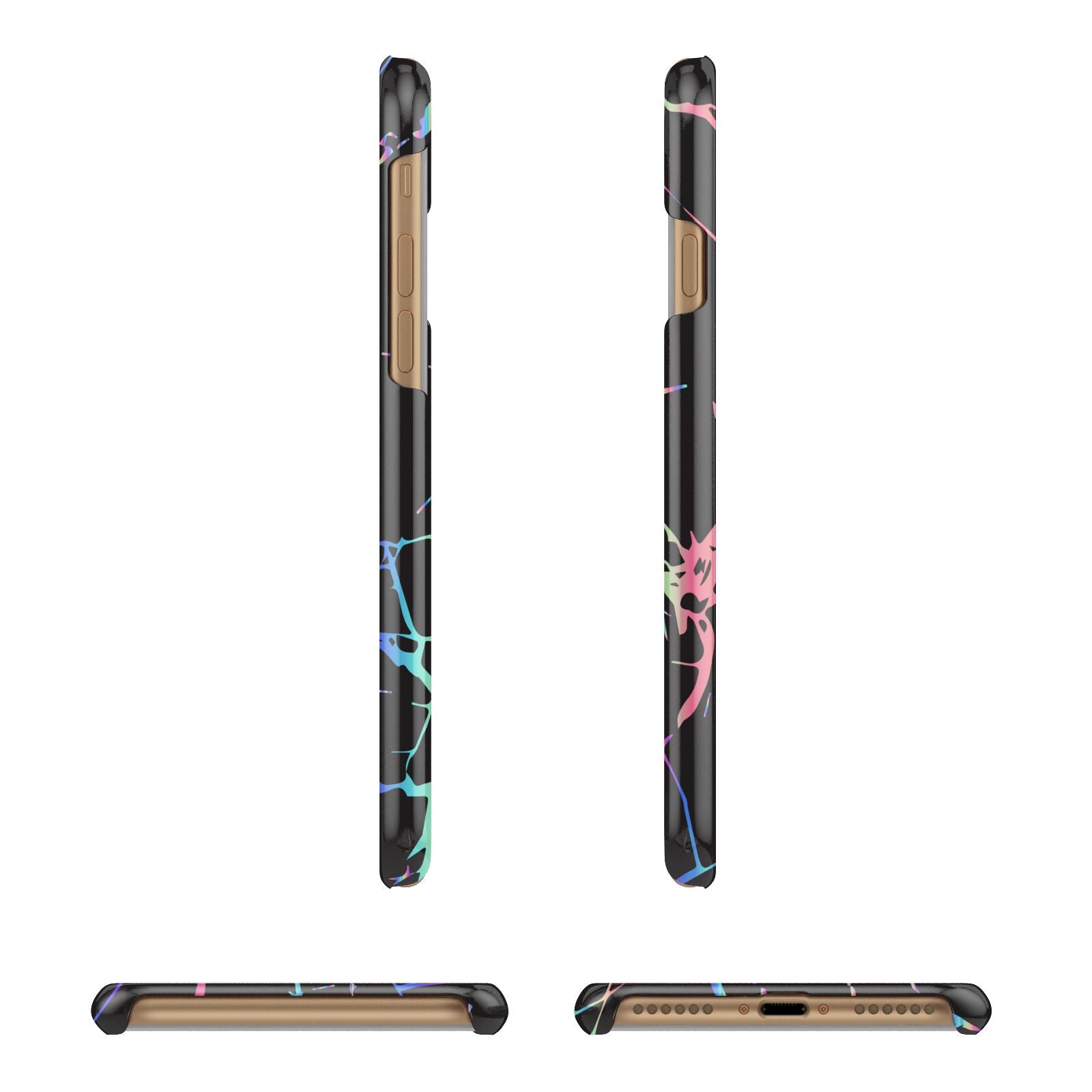 Personalised Black Holographic Marble Initials Apple iPhone 7 8 3D Wrap Snap Case Angled Images