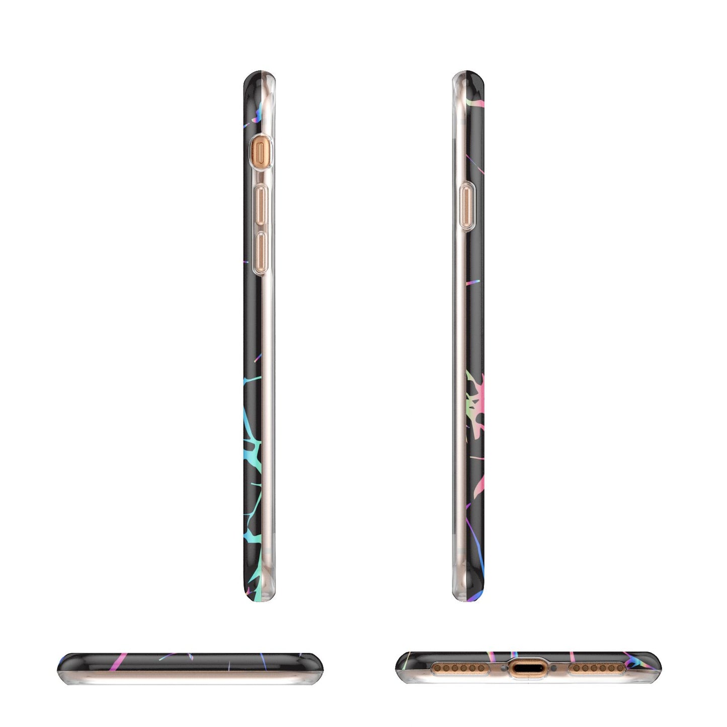 Personalised Black Holographic Marble Initials Apple iPhone 7 8 3D Wrap Tough Case Alternative Image Angles