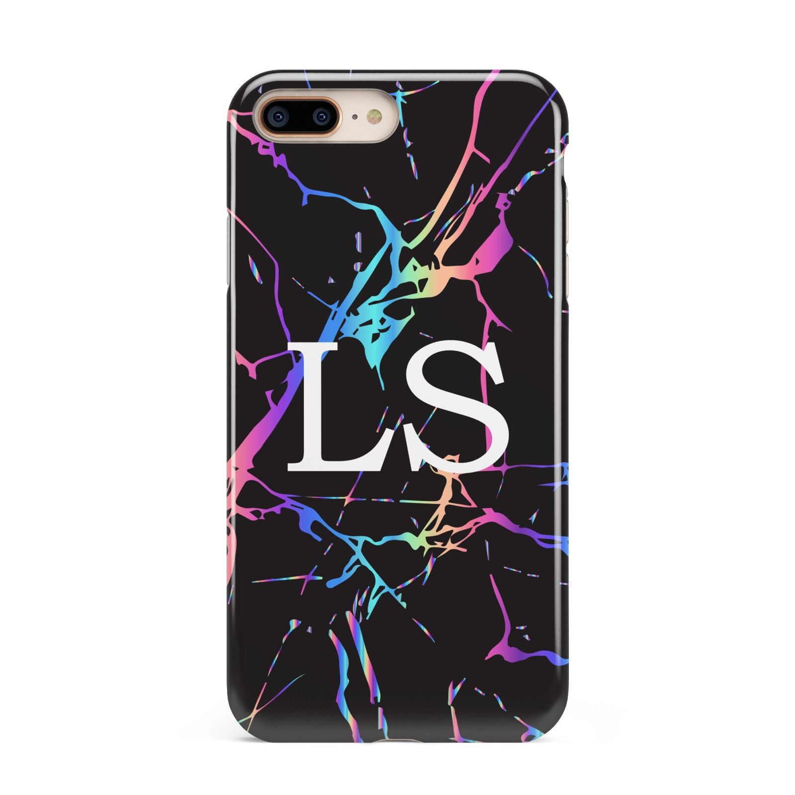 Personalised Black Holographic Marble Initials Apple iPhone 7 8 Plus 3D Tough Case