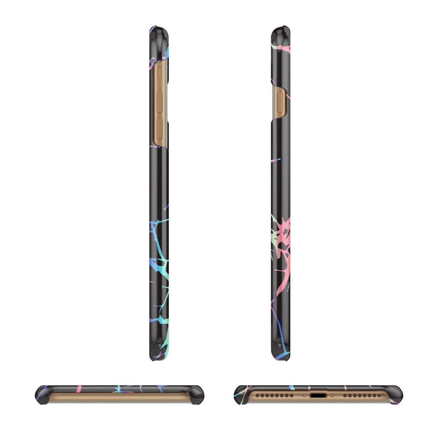 Personalised Black Holographic Marble Initials Apple iPhone 7 Plus 3D Wrap Snap Case Angled Images